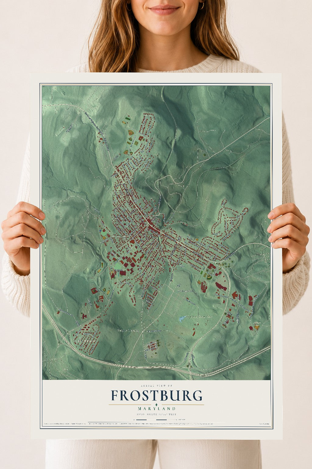 Map of Frostburg, Maryland, 18 x 24 inch unframed archival matte print