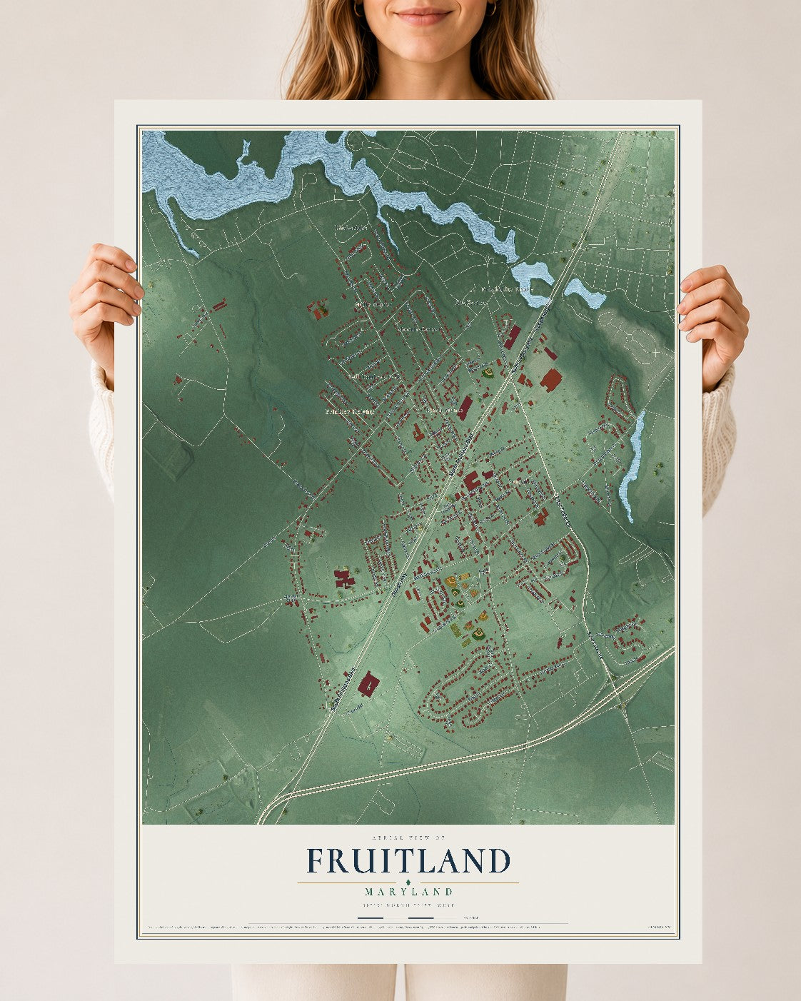 Map of Fruitland, Maryland, 24 x 36 inch unframed archival matte print