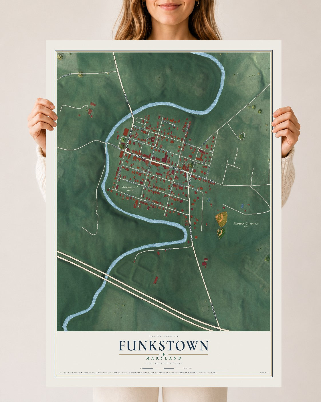 Map of Funkstown, Maryland, 24 x 36 inch unframed archival matte print