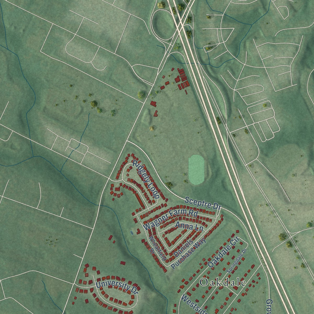 Close-up of the map of Gambrills, Maryland print showing street and building detail
