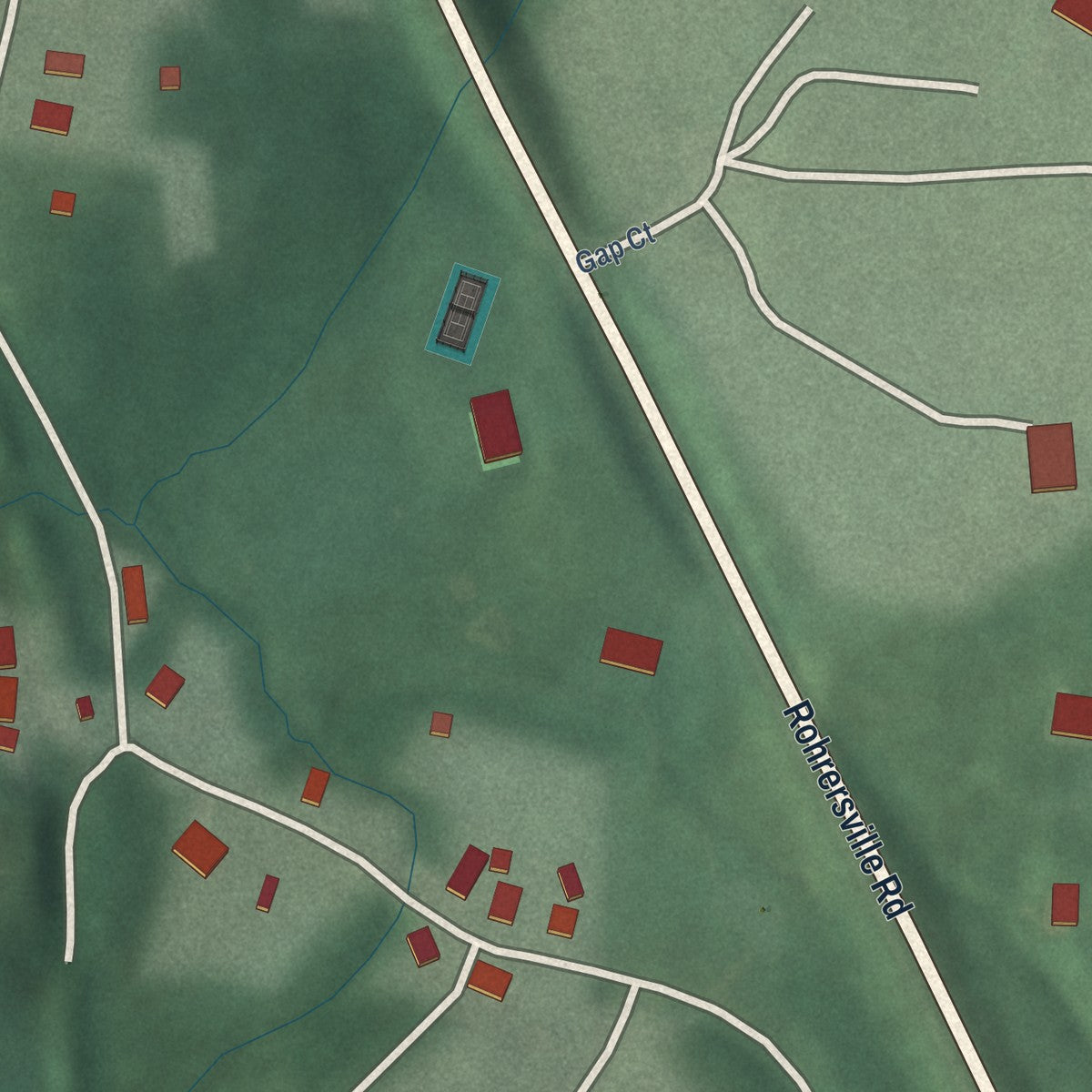 Close-up of the map of Gapland, Maryland print showing street and building detail