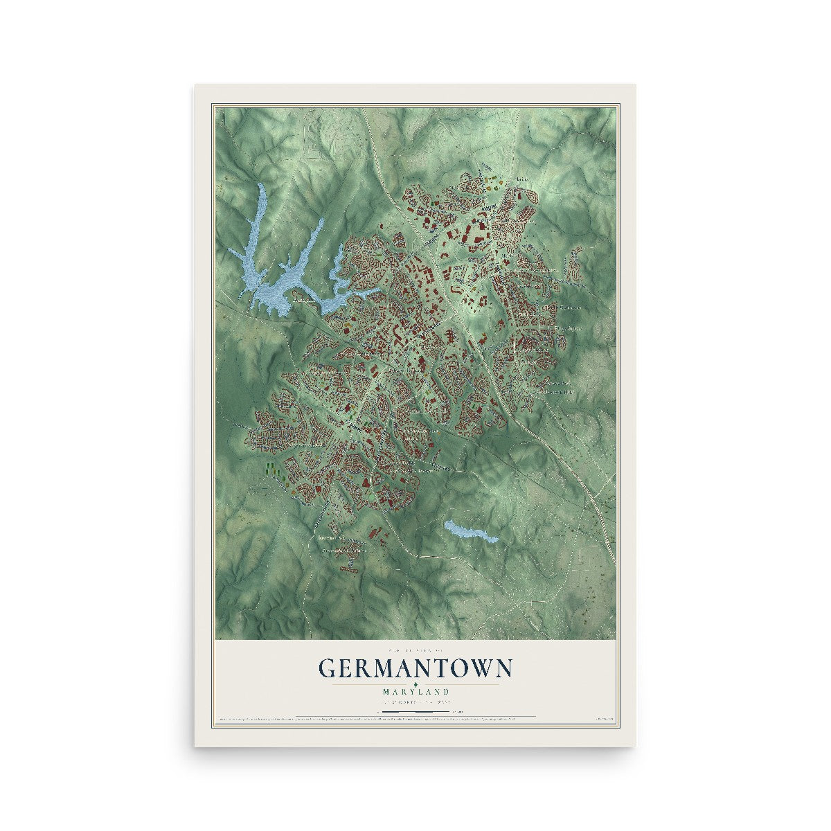 Map of Germantown, Maryland, 12 x 18 inch unframed archival matte print