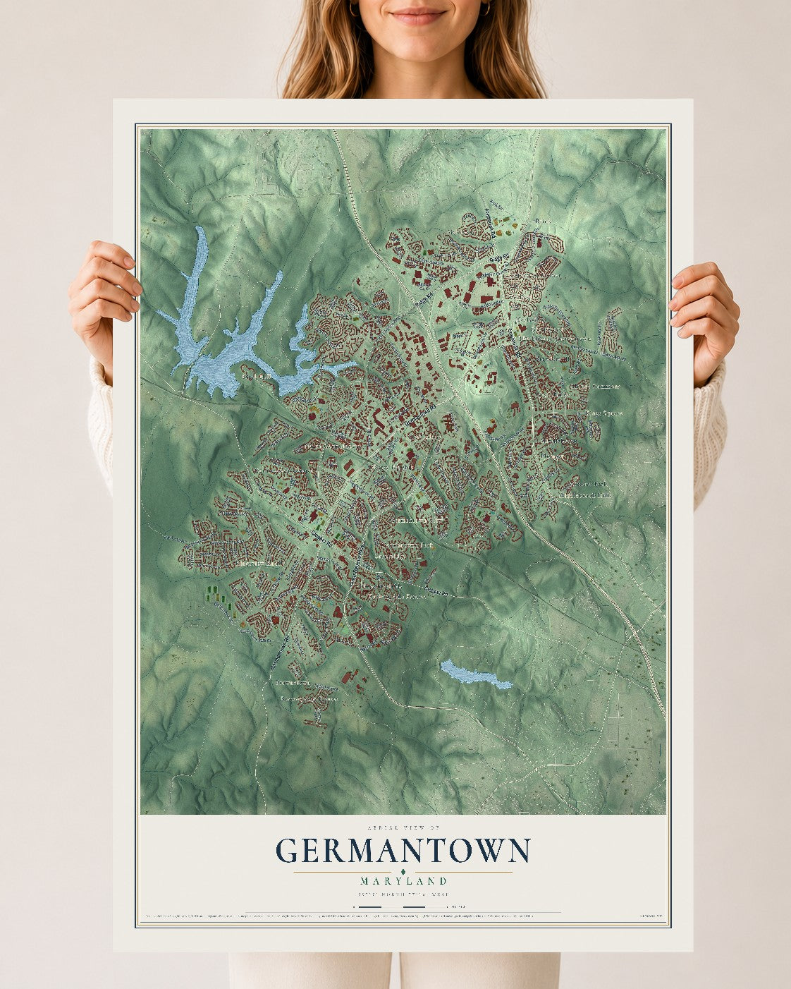 Map of Germantown, Maryland, 24 x 36 inch unframed archival matte print