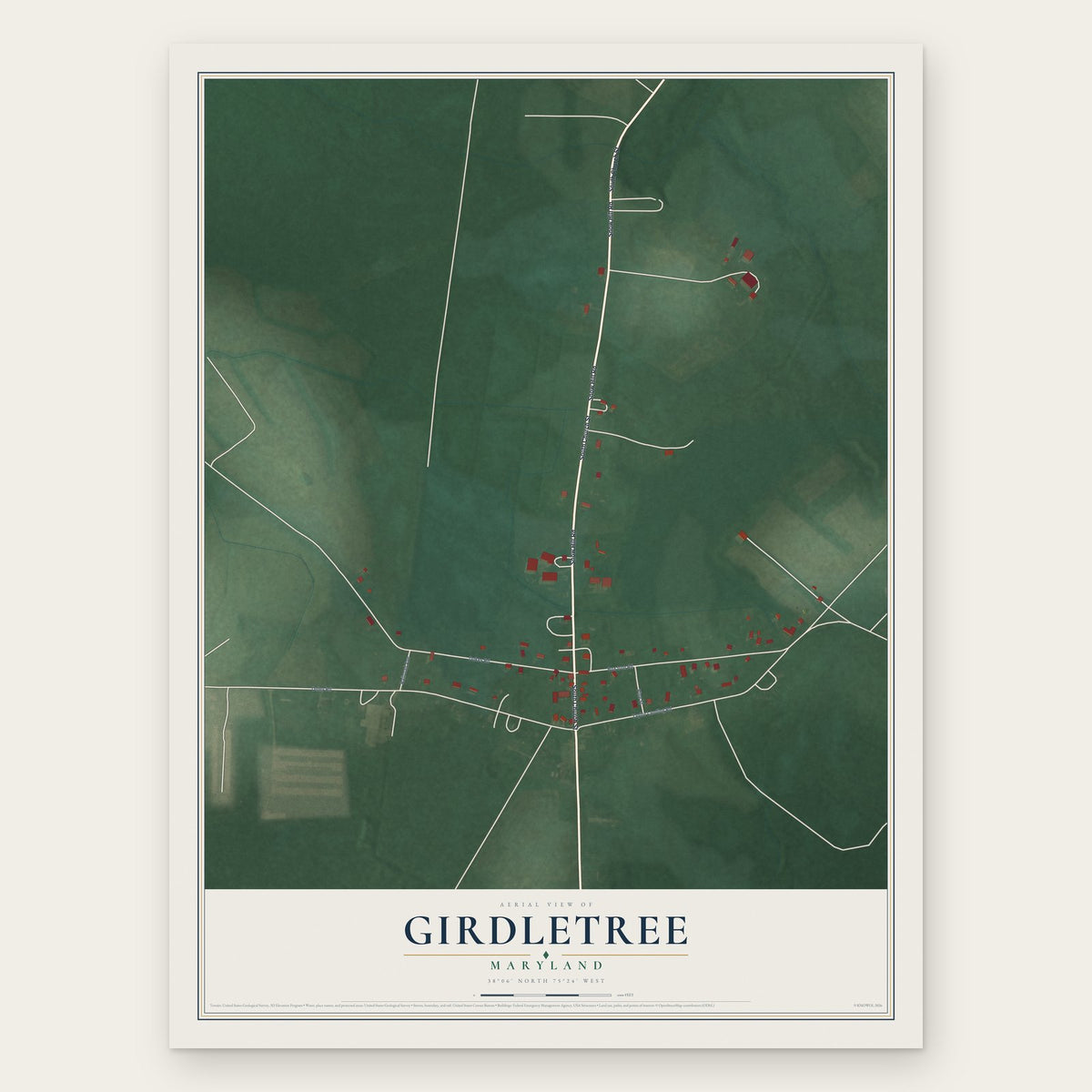 Girdletree, Maryland map print, the full design