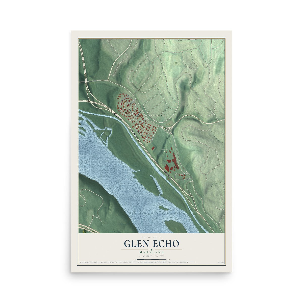 Map of Glen Echo, Maryland, 12 x 18 inch unframed archival matte print