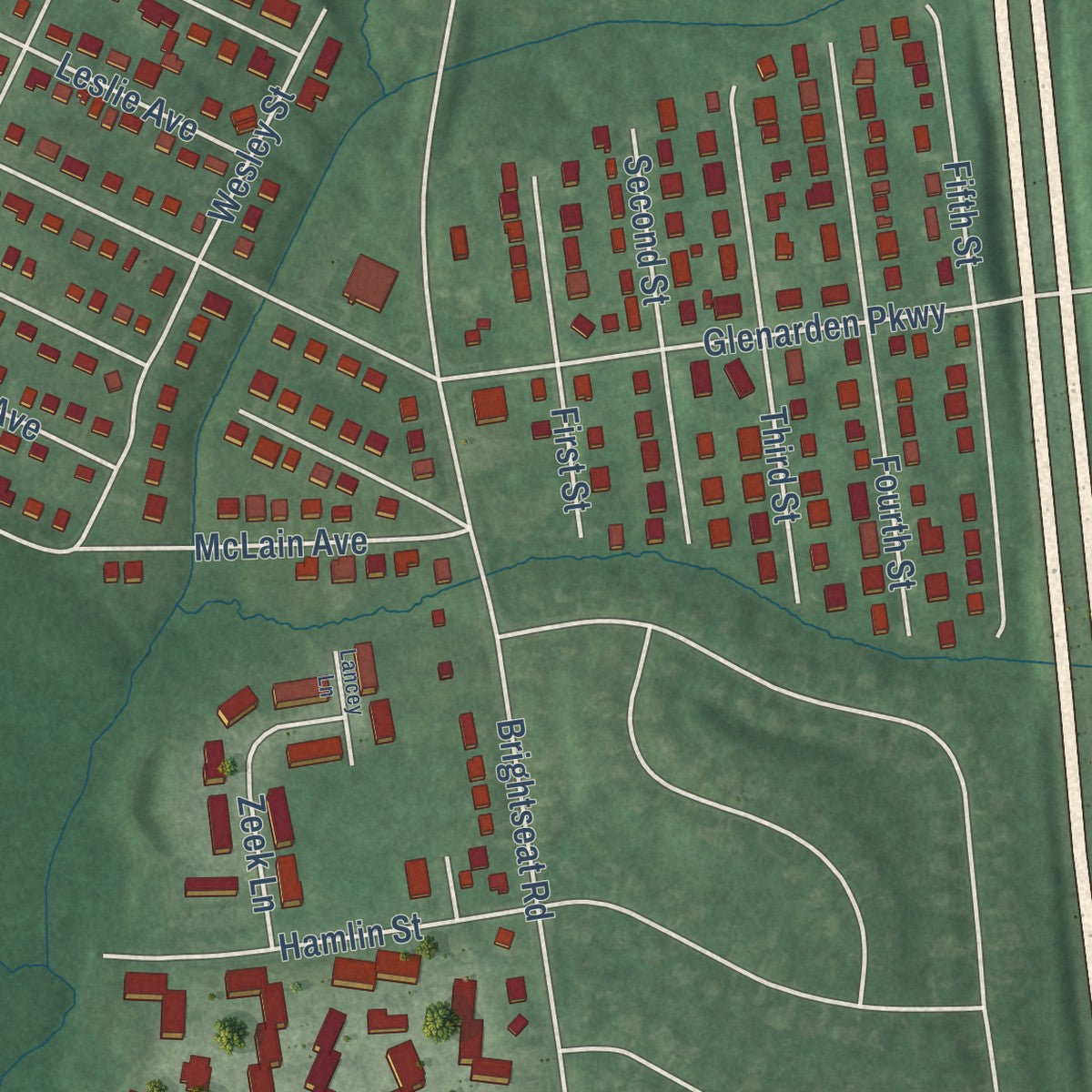 Second close-up of the map of Glenarden, Maryland print showing more streets and buildings