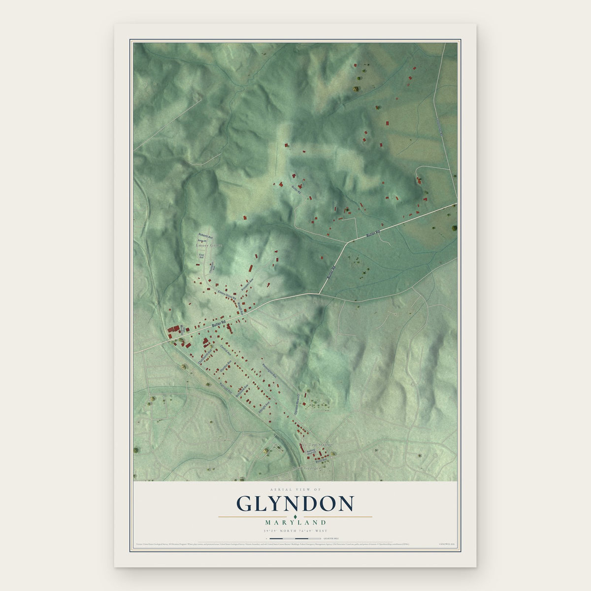 Glyndon, Maryland map print, the full design