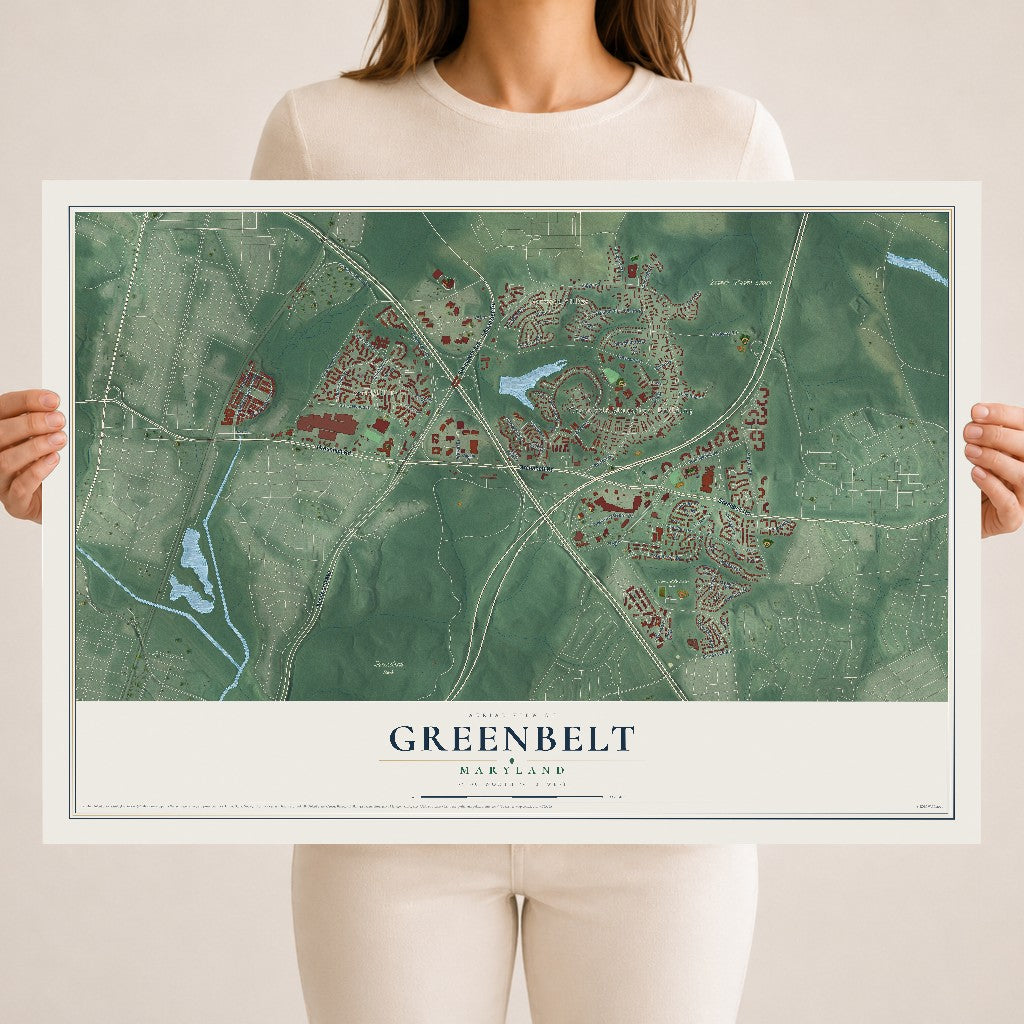 Map of Greenbelt, Maryland, 18 x 24 inch unframed archival matte print