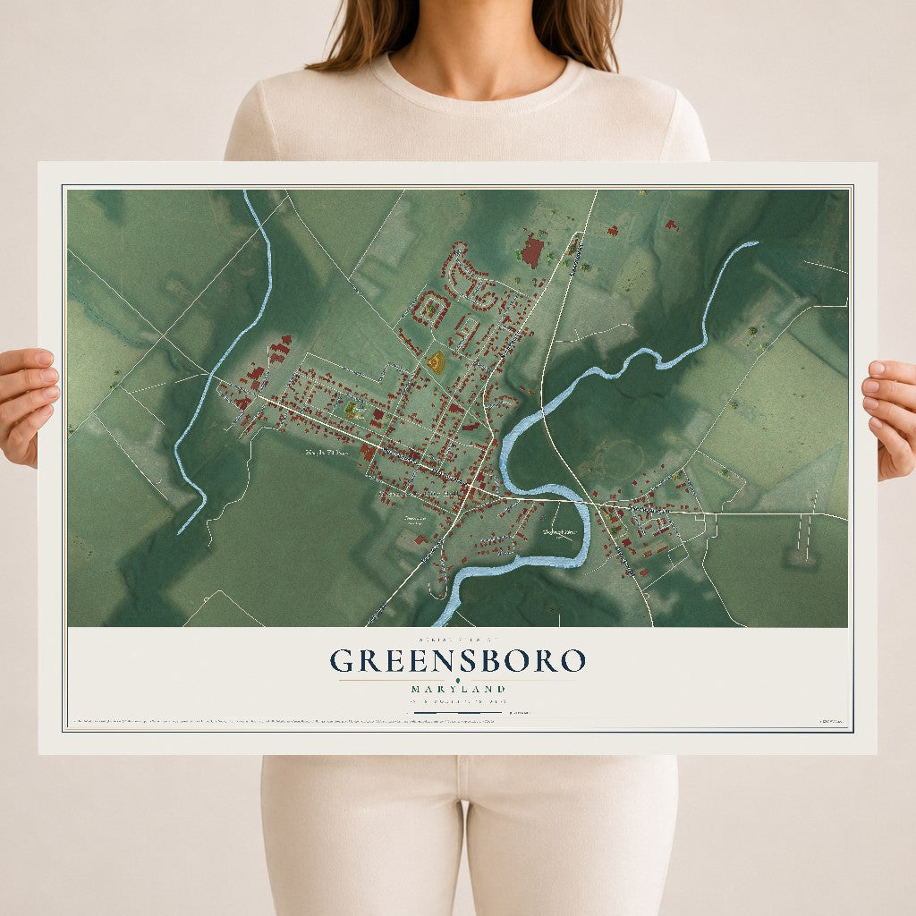 Map of Greensboro, Maryland, 18 x 24 inch unframed archival matte print