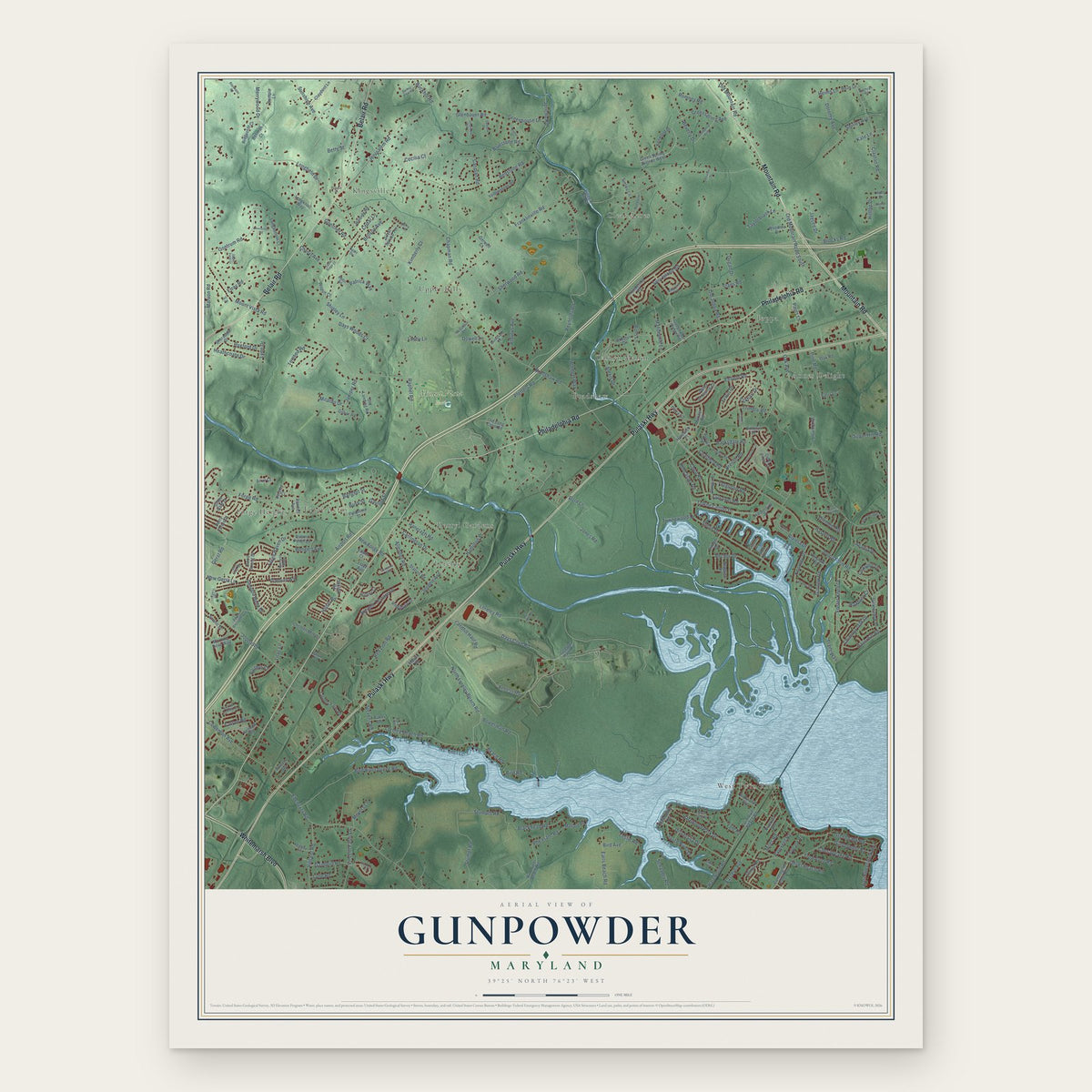 Gunpowder, Maryland map print, the full design