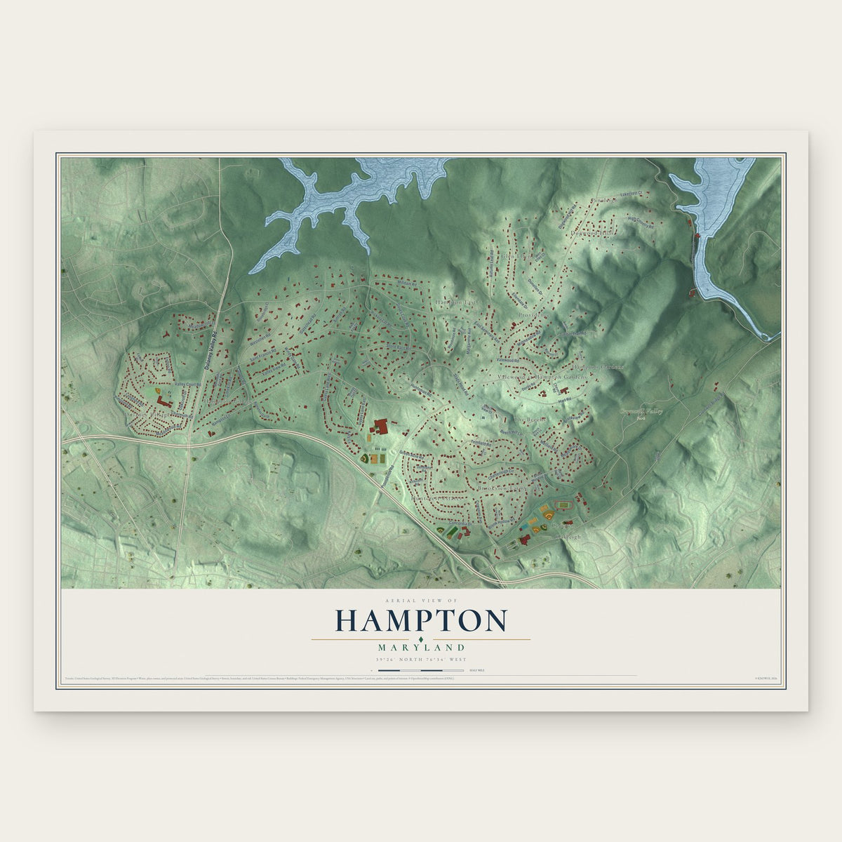 Hampton, Maryland map print, the full design
