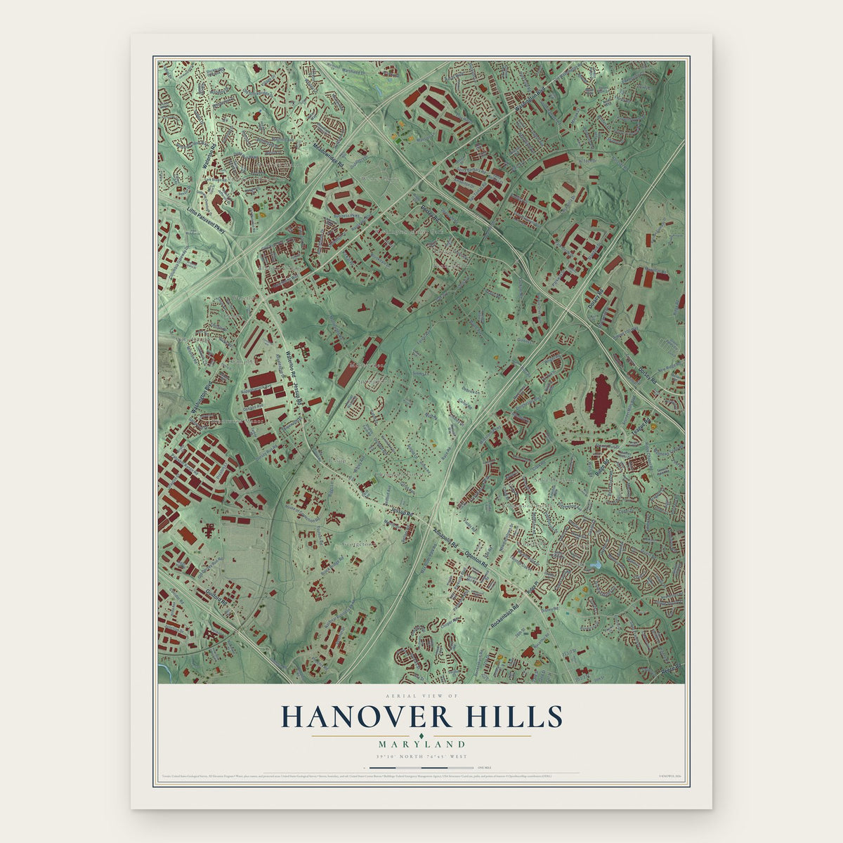 Hanover Hills, Maryland map print, the full design
