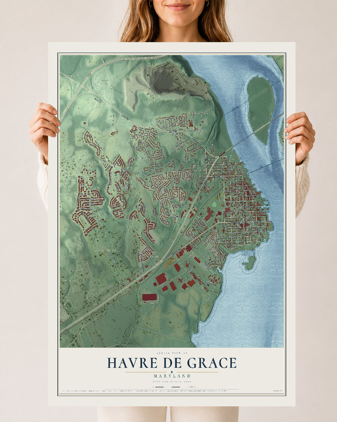 Map of Havre de Grace, Maryland, 24 x 36 inch unframed archival matte print