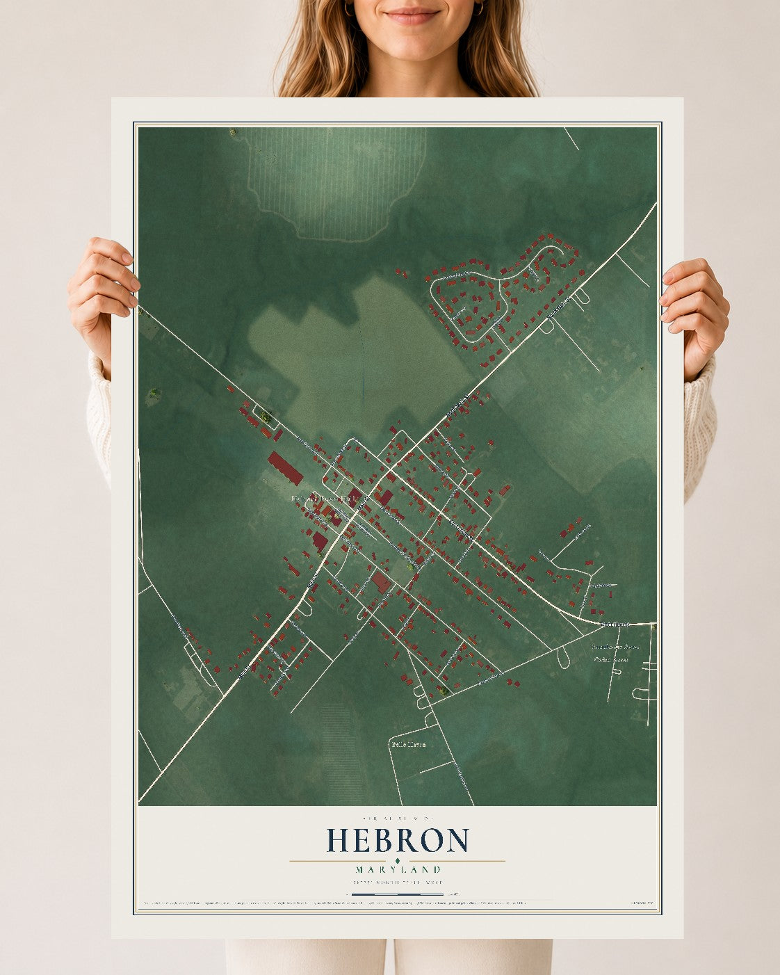 Map of Hebron, Maryland, 24 x 36 inch unframed archival matte print