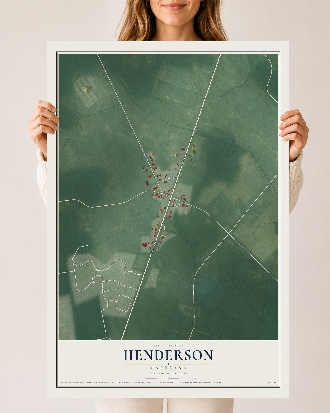 Map of Henderson, Maryland, 24 x 36 inch unframed archival matte print