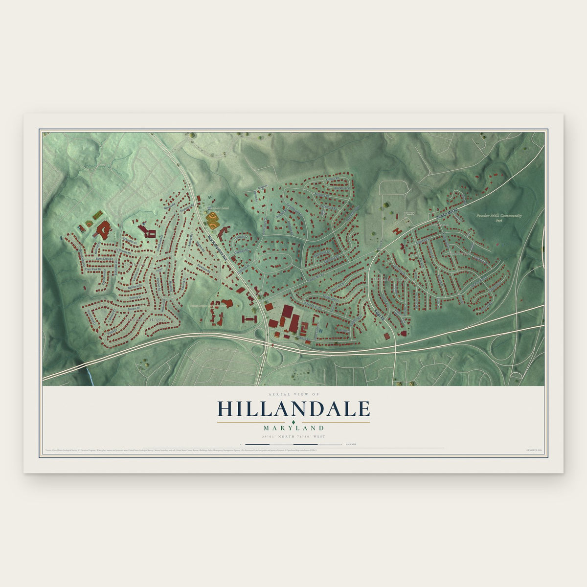 Hillandale, Maryland map print, the full design