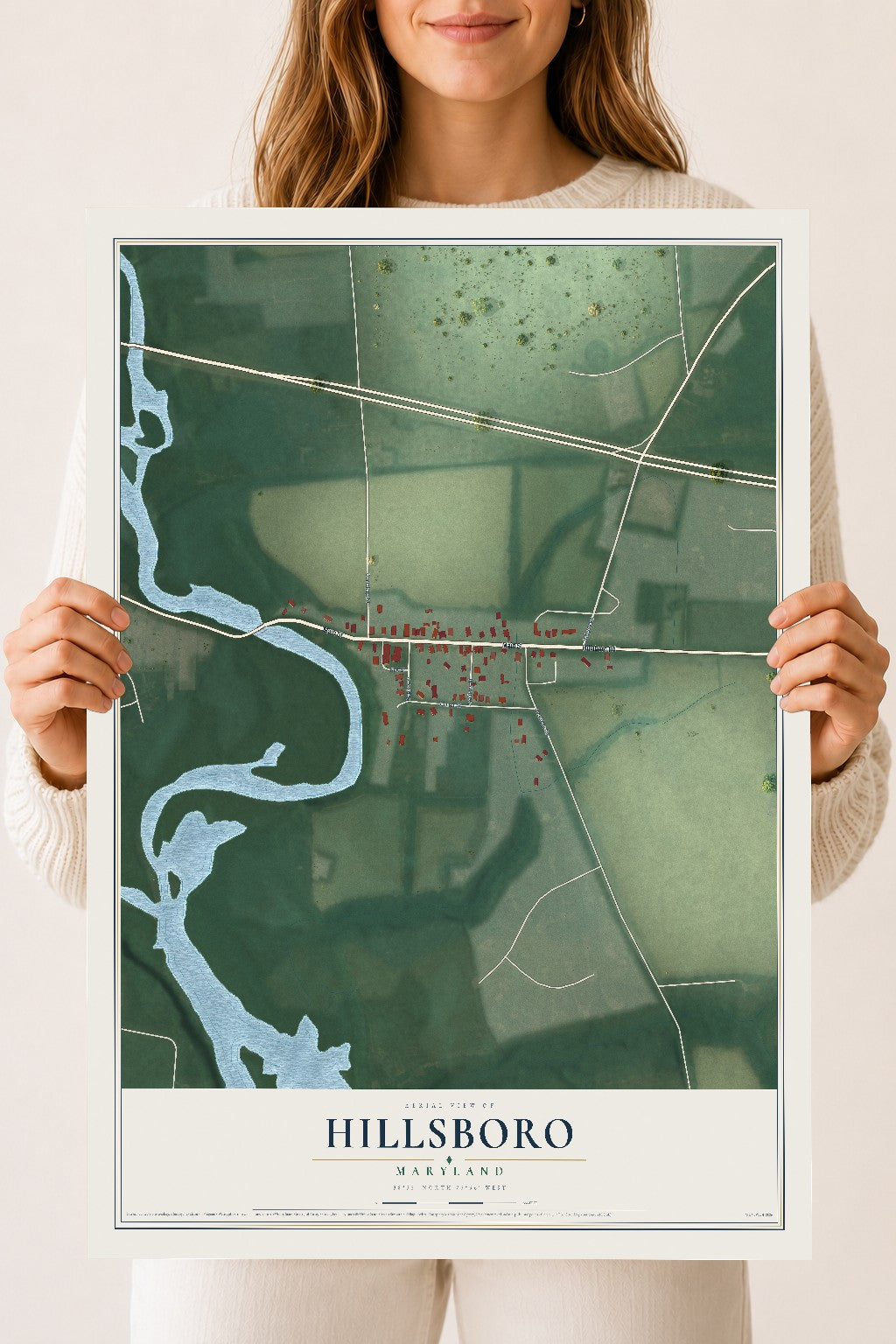 Map of Hillsboro, Maryland, 18 x 24 inch unframed archival matte print