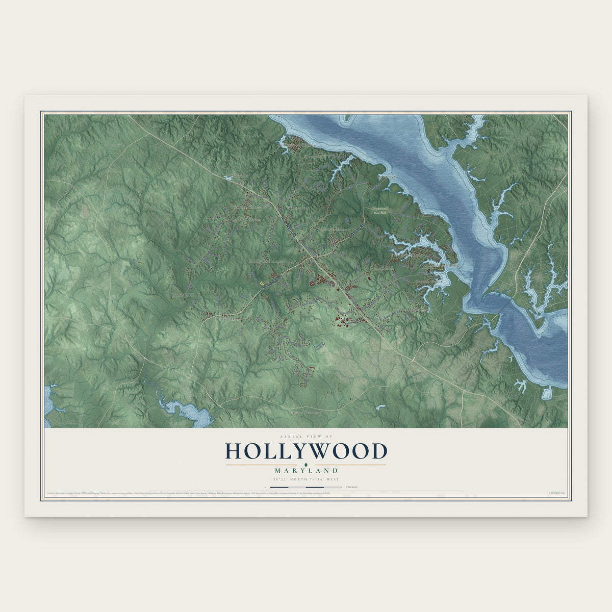 Hollywood, Maryland map print, the full design