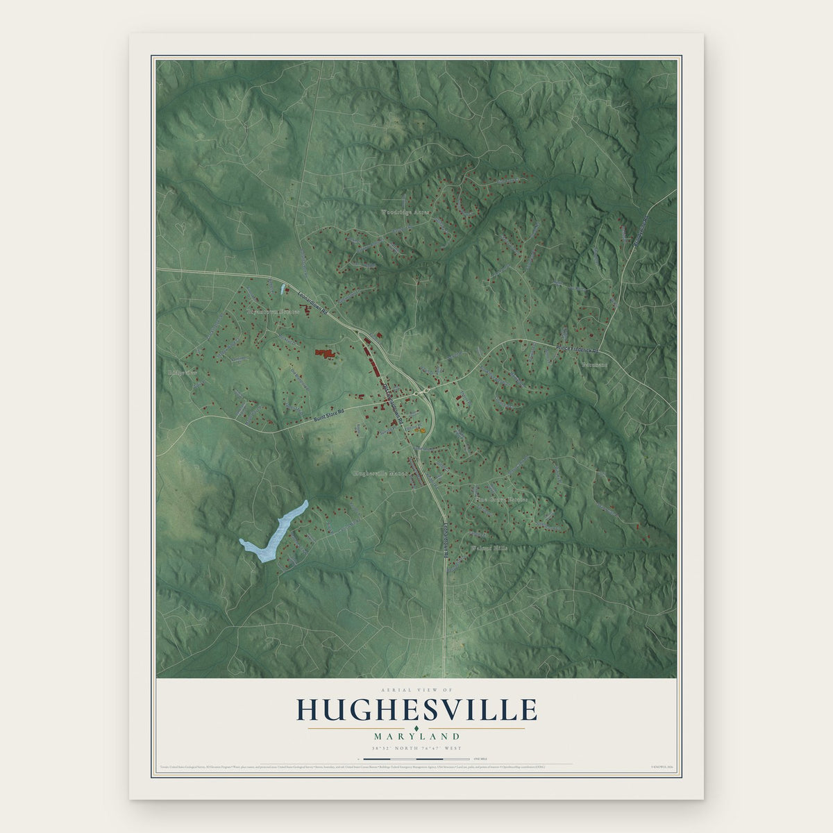 Hughesville, Maryland map print, the full design