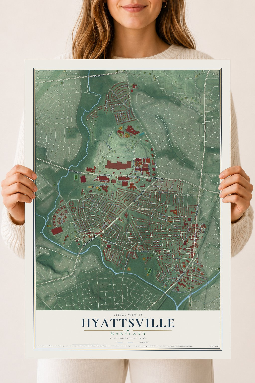 Map of Hyattsville, Maryland, 18 x 24 inch unframed archival matte print