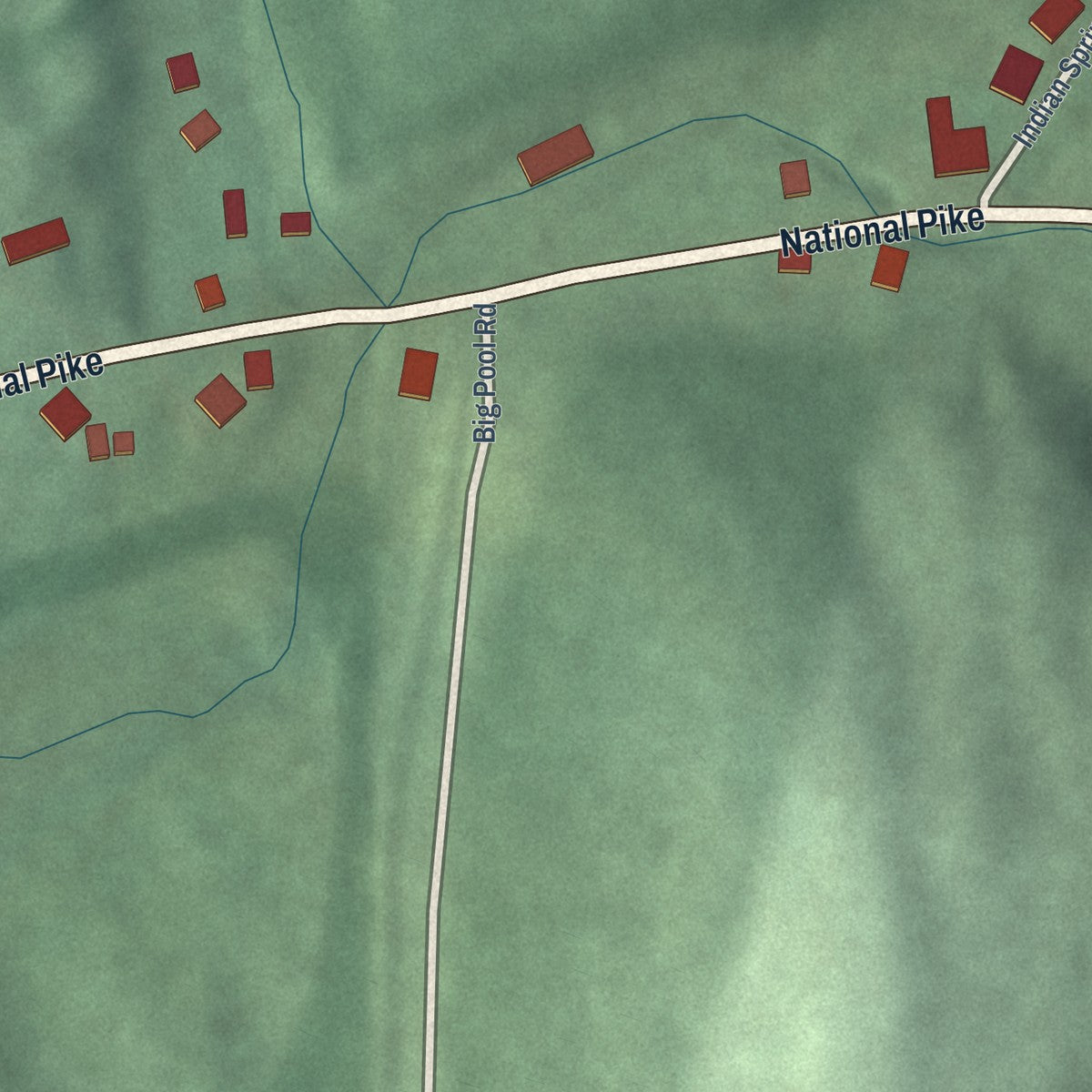 Close-up of the map of Indian Springs, Maryland print showing street and building detail