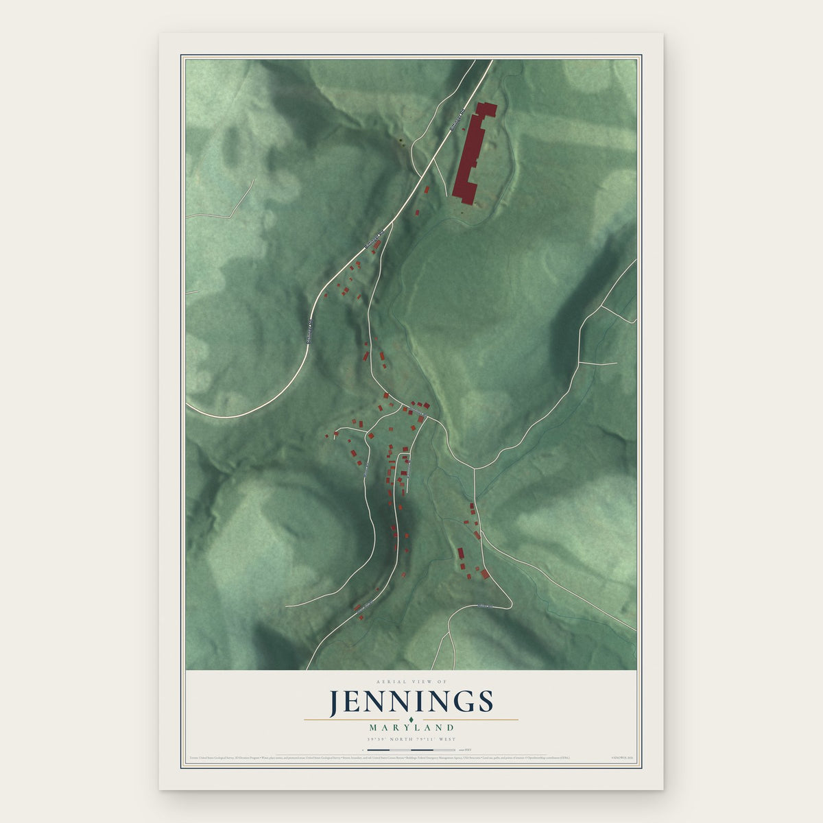 Jennings, Maryland map print, the full design