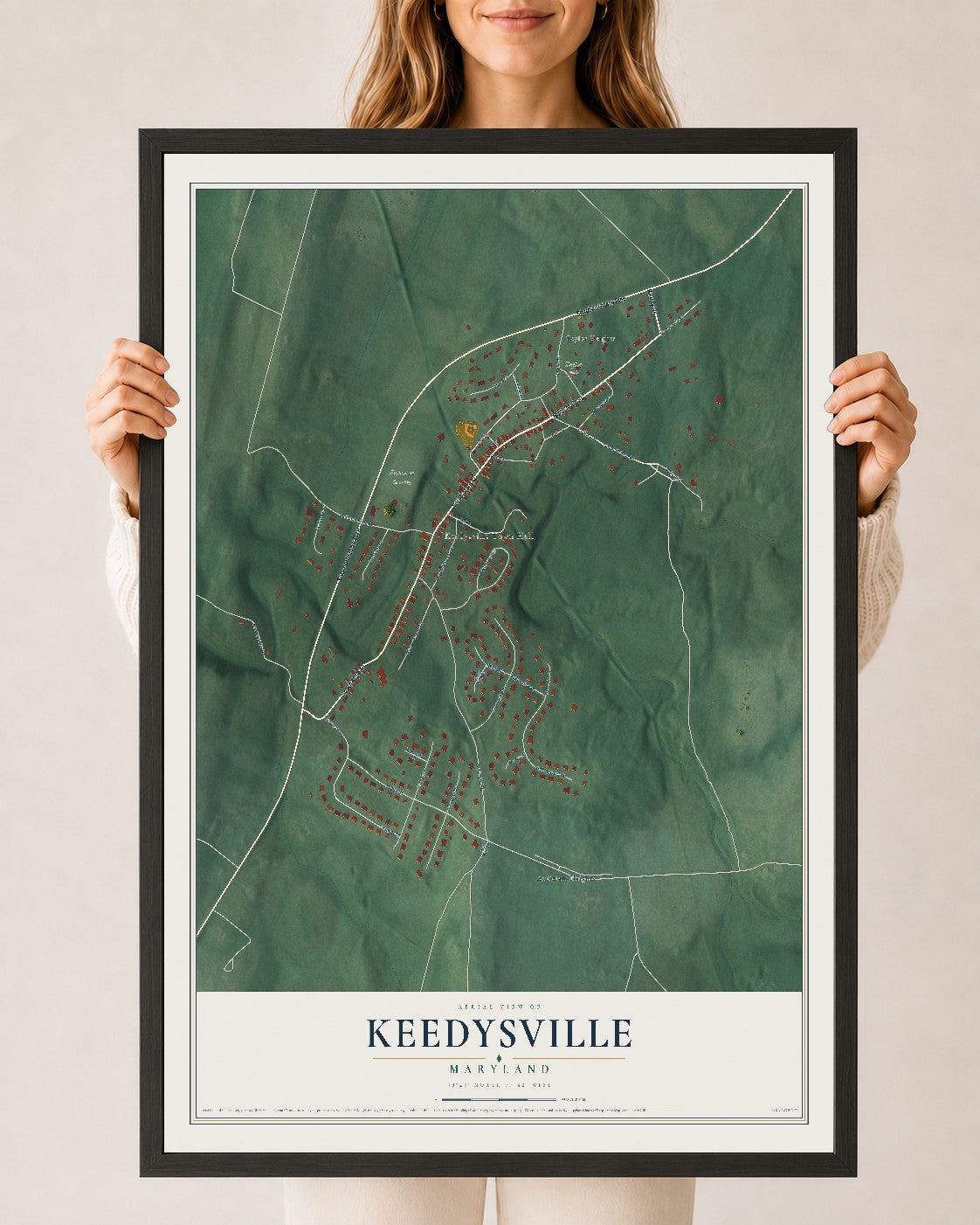 Map of Keedysville, Maryland, 24 x 36 inch print in a black wood frame