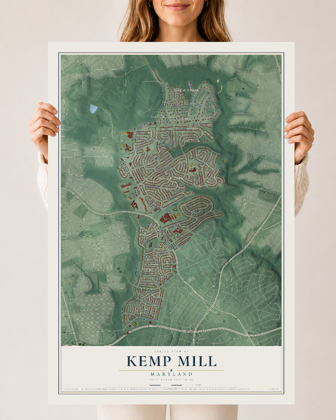 Map of Kemp Mill, Maryland, 24 x 36 inch unframed archival matte print