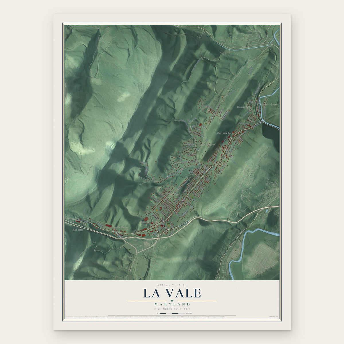 La Vale, Maryland map print, the full design