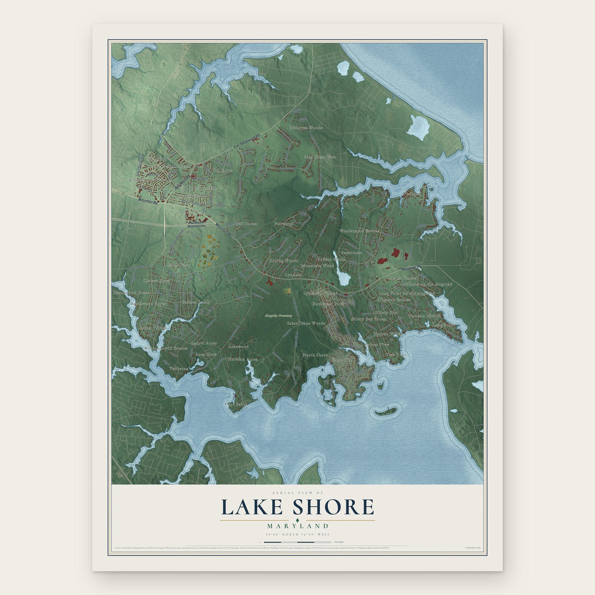 Lake Shore, Maryland map print, the full design