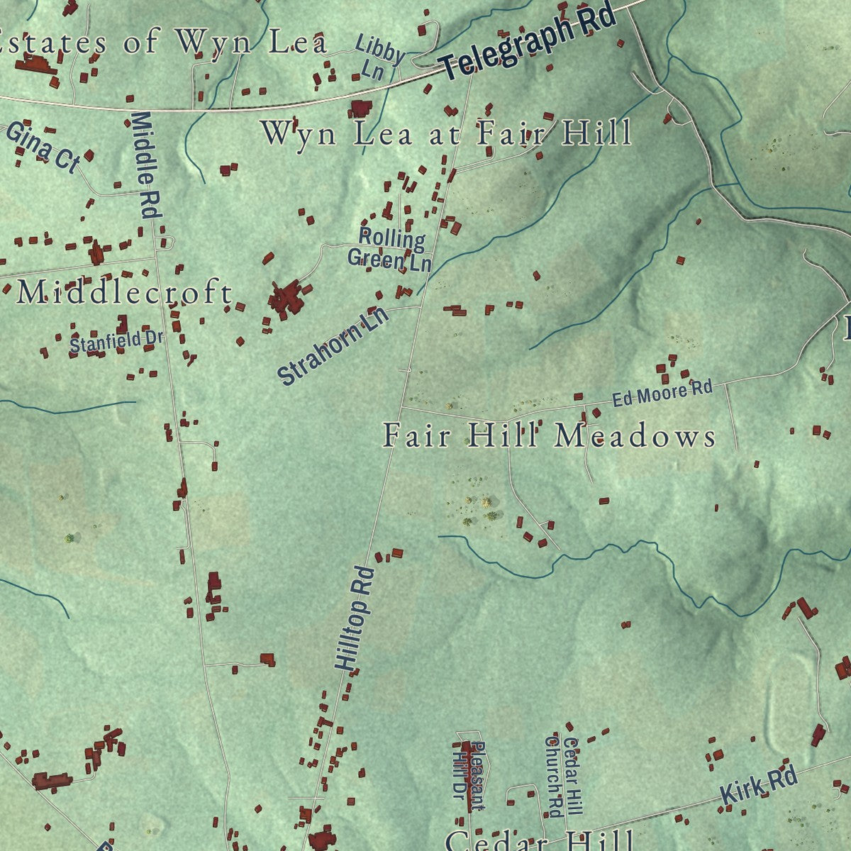 Close-up of the map of Leeds, Maryland print showing street and building detail