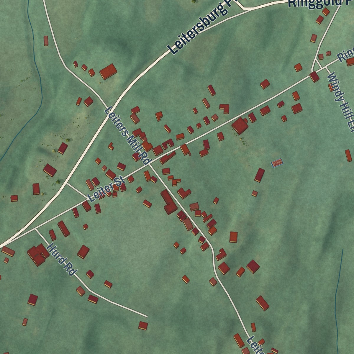 Close-up of the map of Leitersburg, Maryland print showing street and building detail