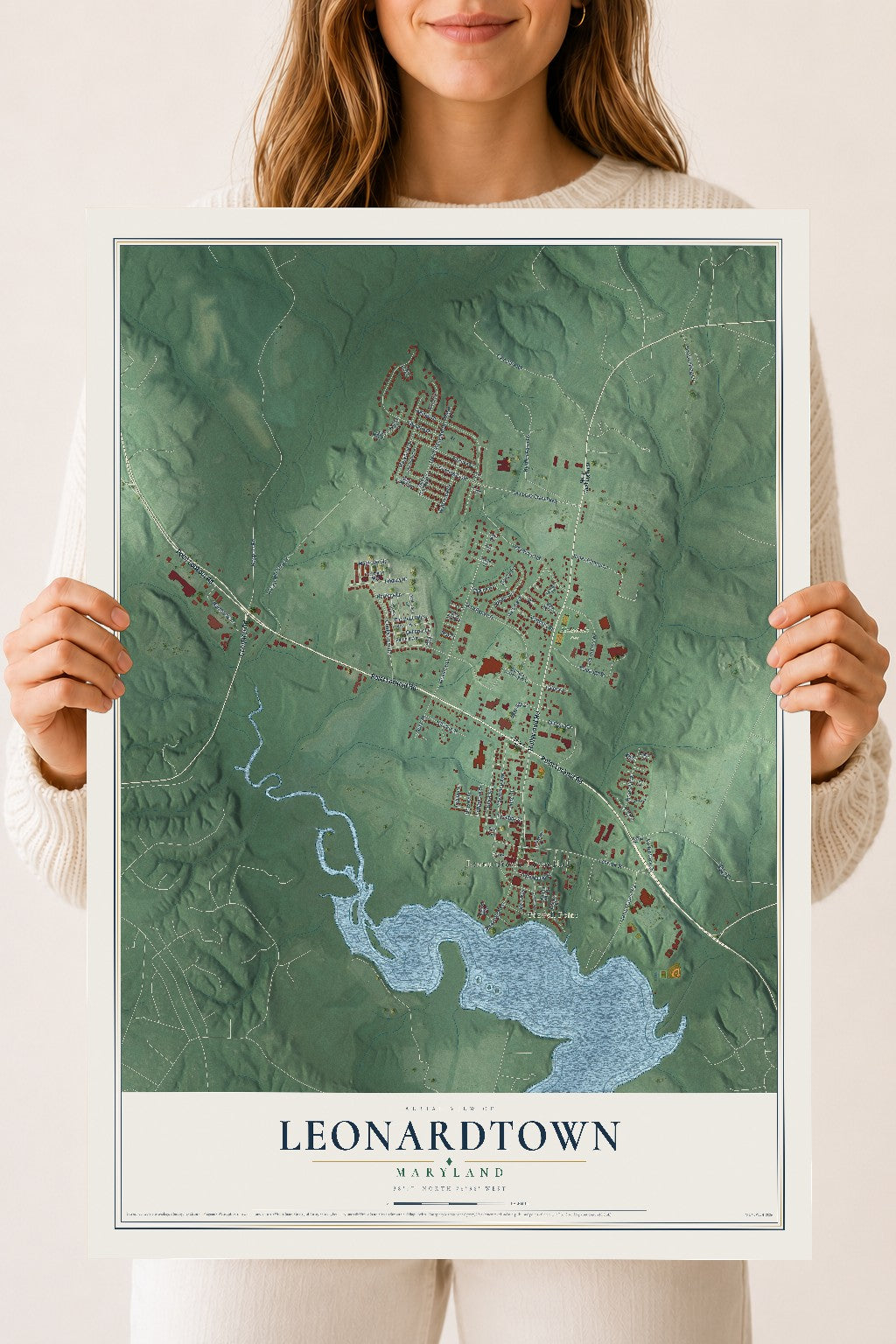 Map of Leonardtown, Maryland, 18 x 24 inch unframed archival matte print