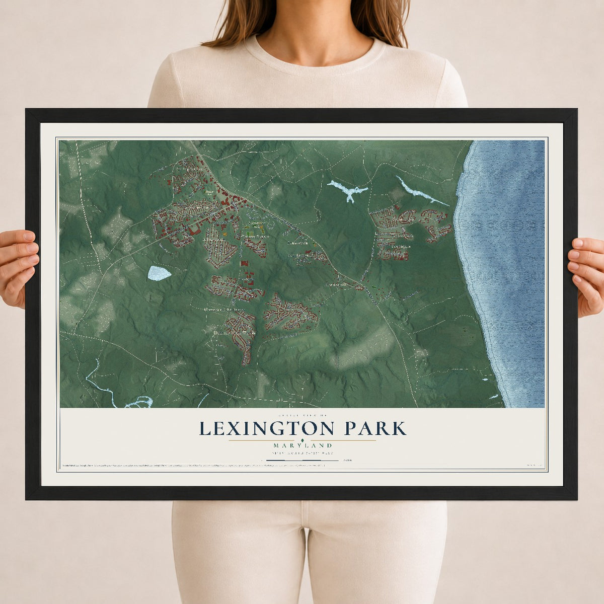 Map of Lexington Park, Maryland, 18 x 24 inch print in a black wood frame