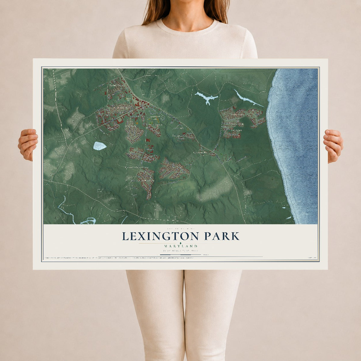 Map of Lexington Park, Maryland, 24 x 36 inch unframed archival matte print