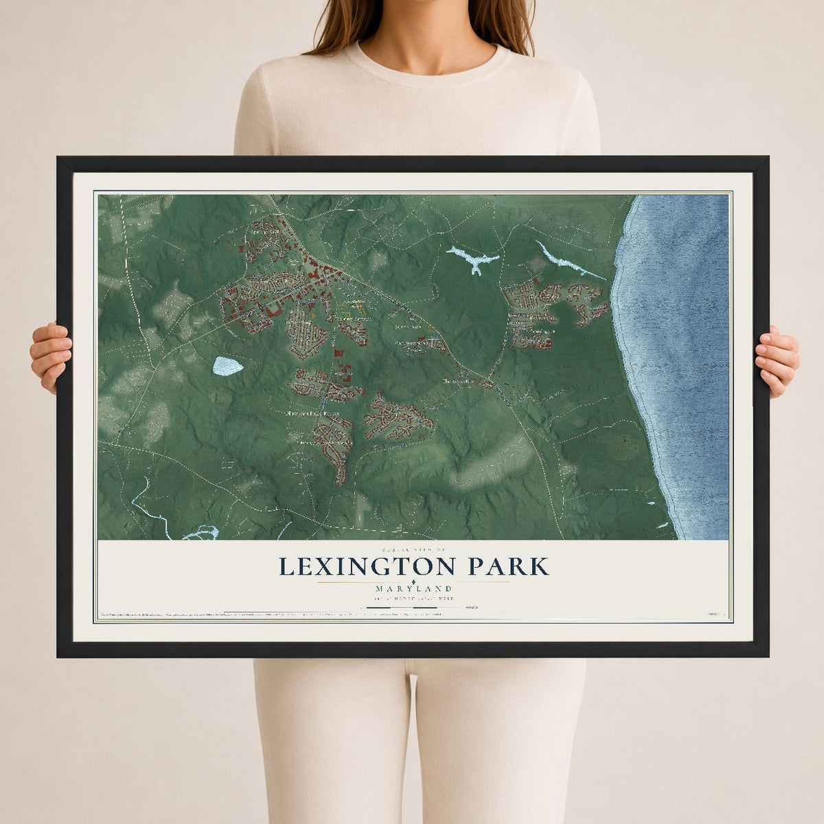 Map of Lexington Park, Maryland, 24 x 36 inch print in a black wood frame