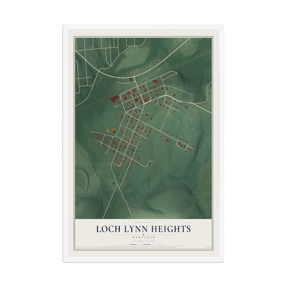 Map of Loch Lynn Heights, Maryland, 12 x 18 inch print in a white wood frame