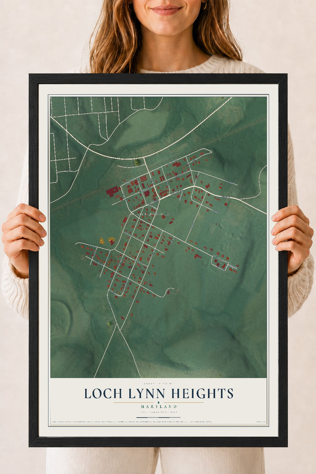 Map of Loch Lynn Heights, Maryland, 18 x 24 inch print in a black wood frame