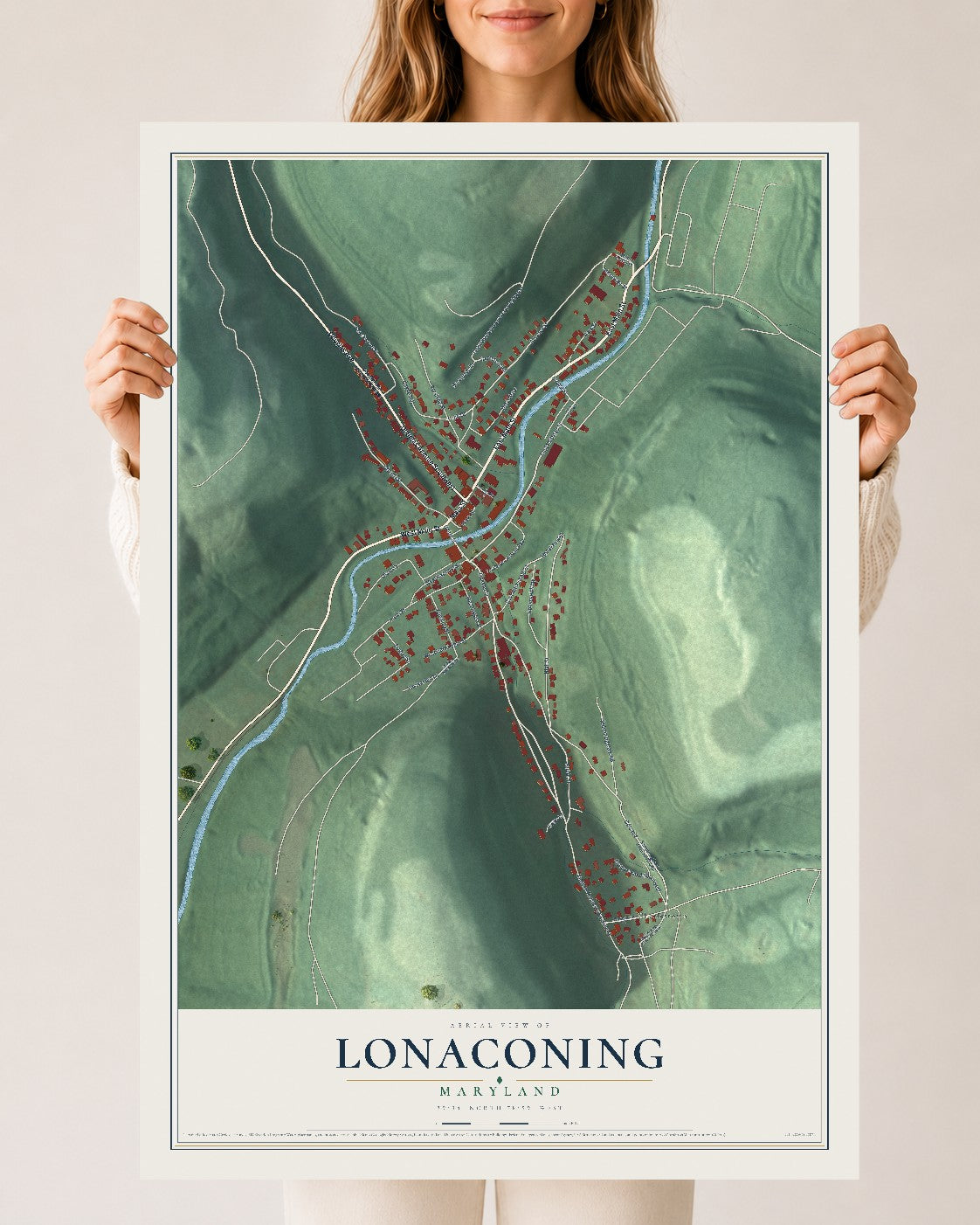 Map of Lonaconing, Maryland, 24 x 36 inch unframed archival matte print
