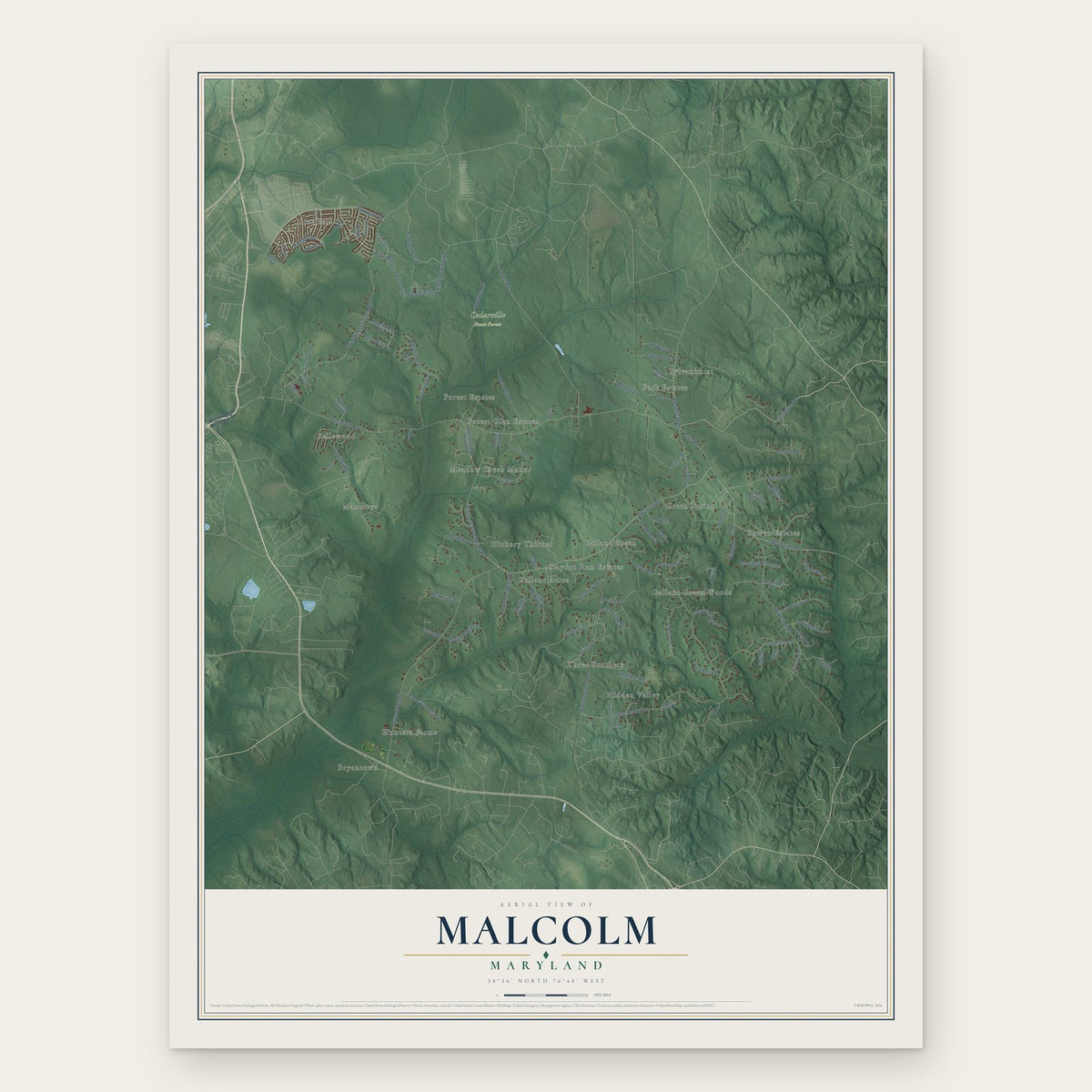 Malcolm, Maryland map print, the full design