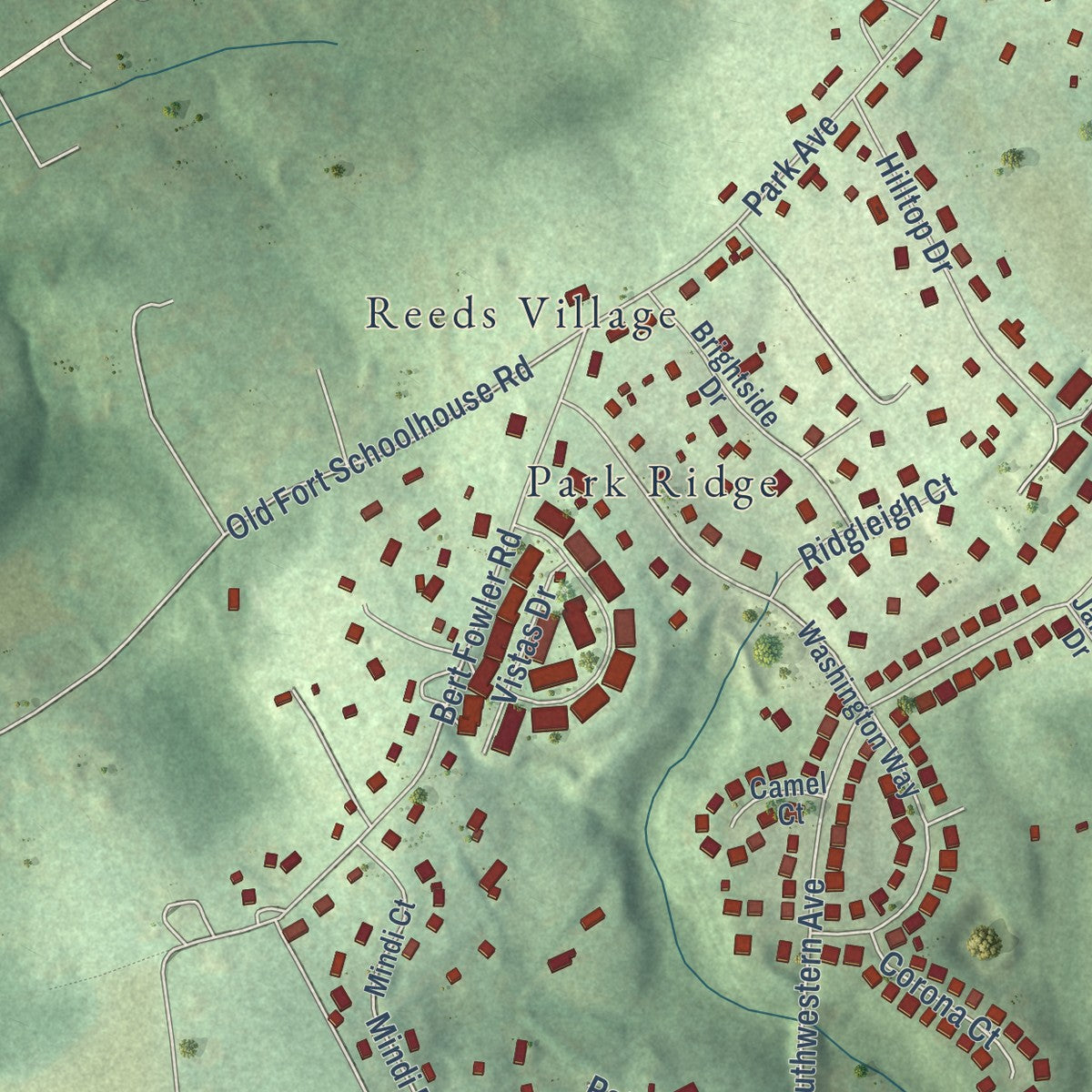 Second close-up of the map of Manchester, Maryland print showing more streets and buildings