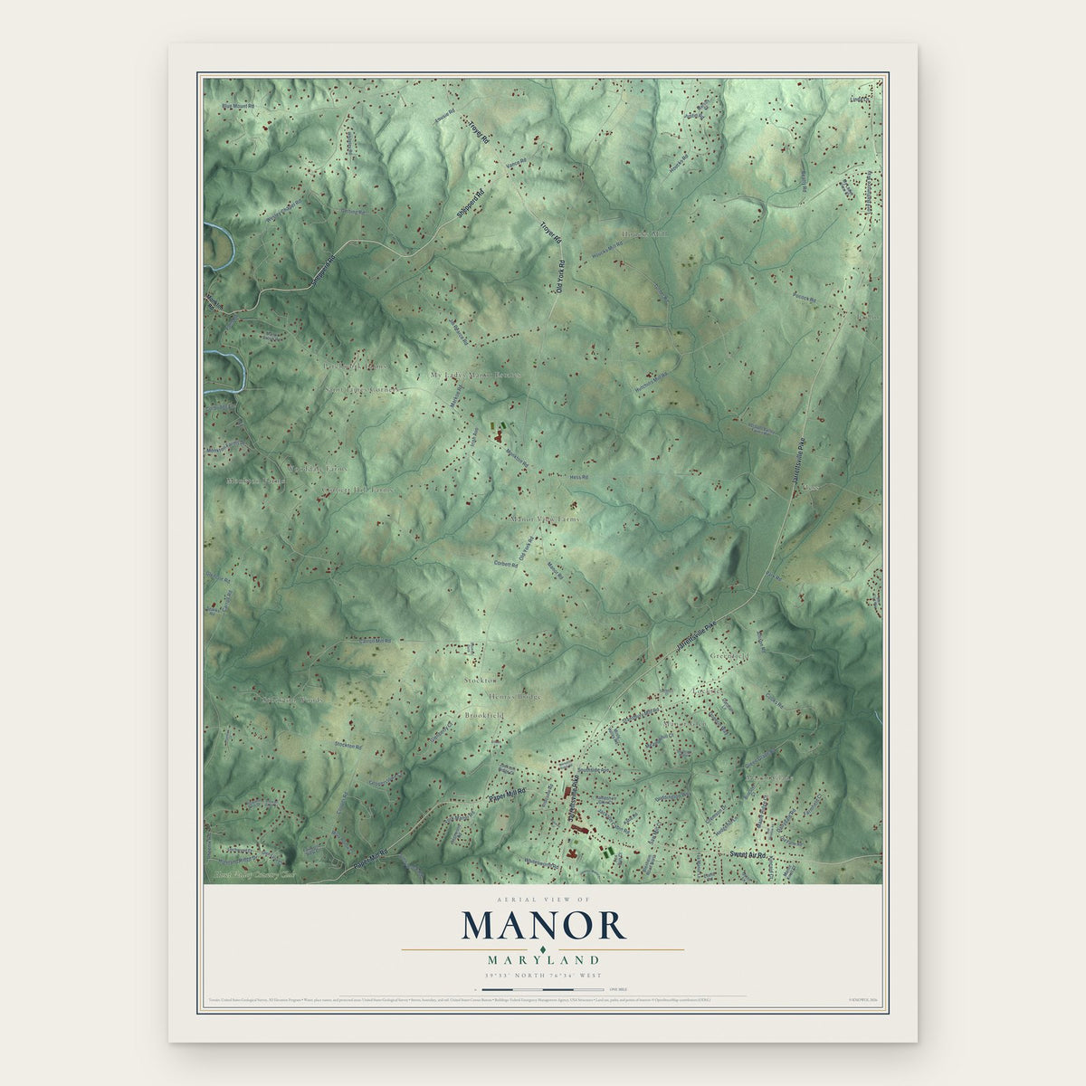 Manor, Maryland map print, the full design