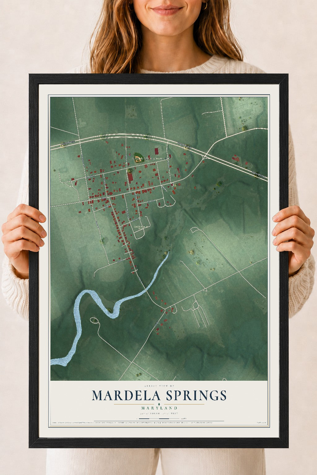 Map of Mardela Springs, Maryland, 18 x 24 inch print in a black wood frame