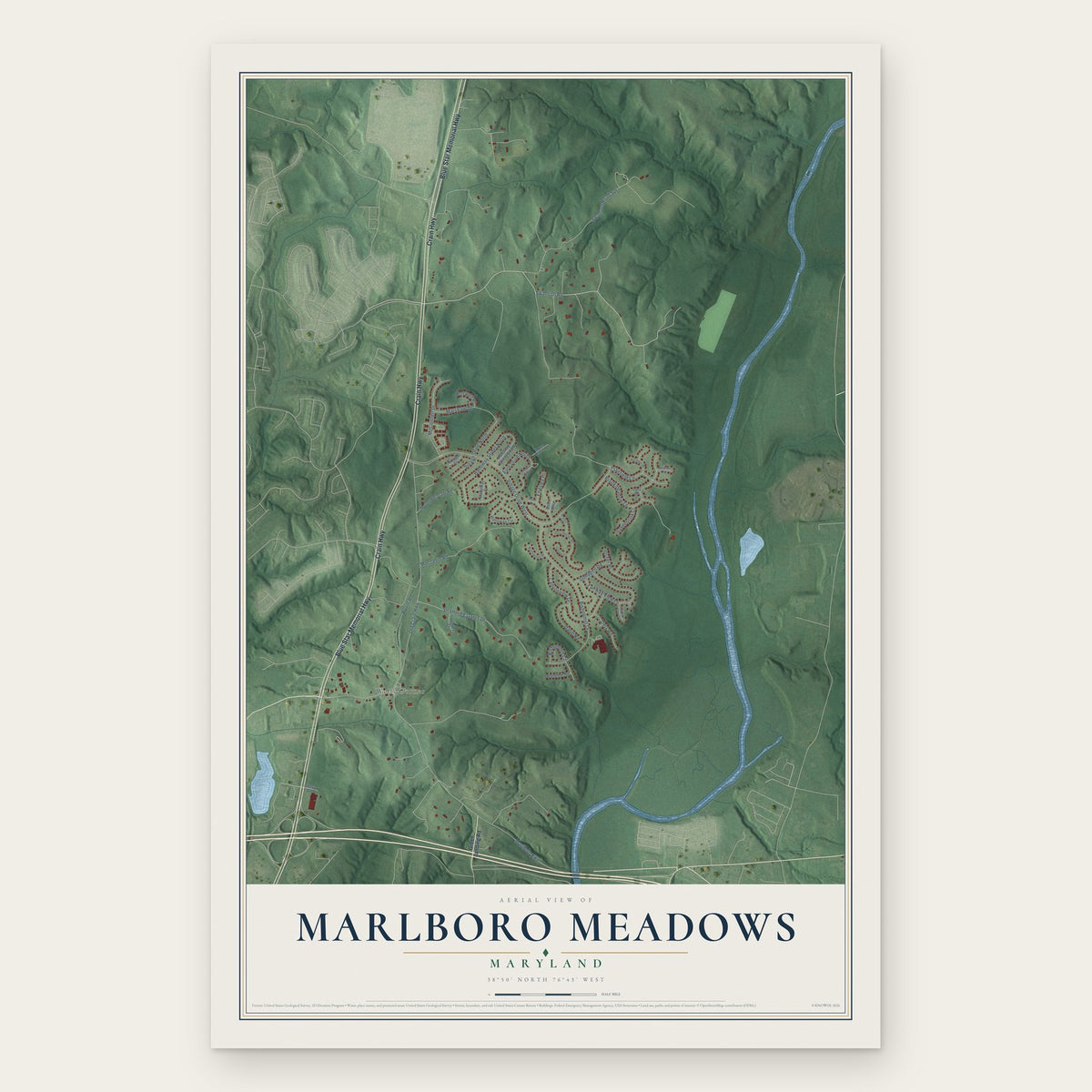Marlboro Meadows, Maryland map print, the full design