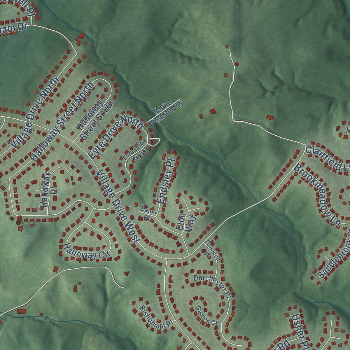 Close-up of the map of Marlboro Meadows, Maryland print showing street and building detail