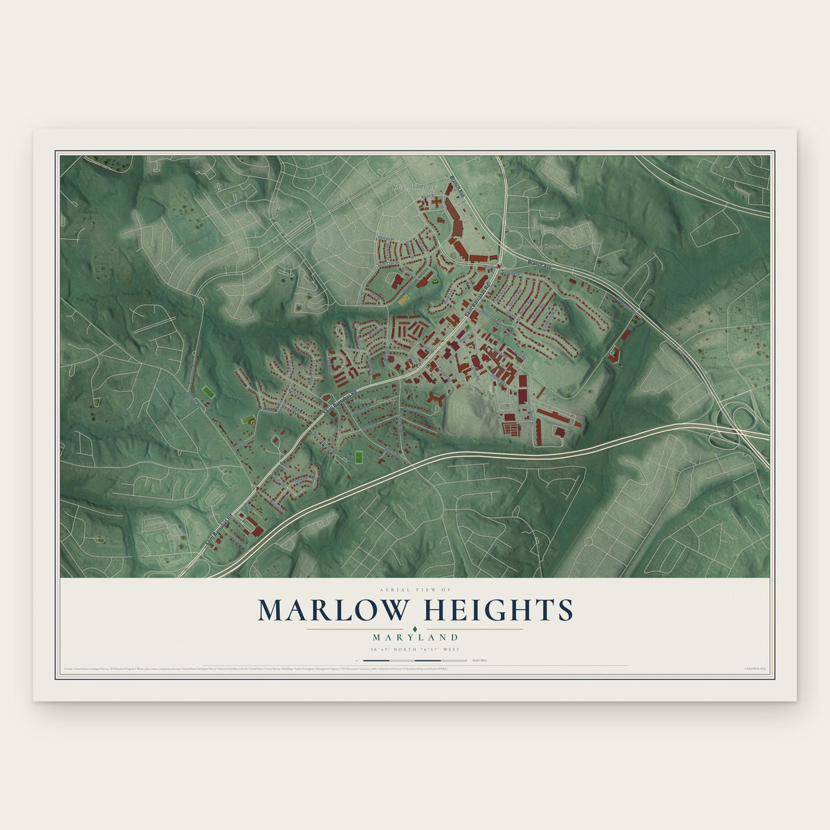 Marlow Heights, Maryland map print, the full design