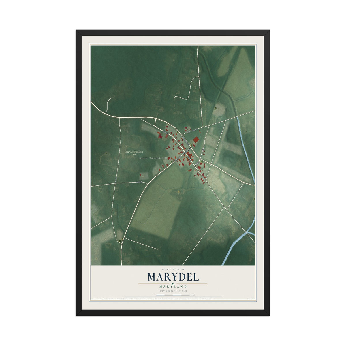 Map of Marydel, Maryland, 12 x 18 inch print in a black wood frame