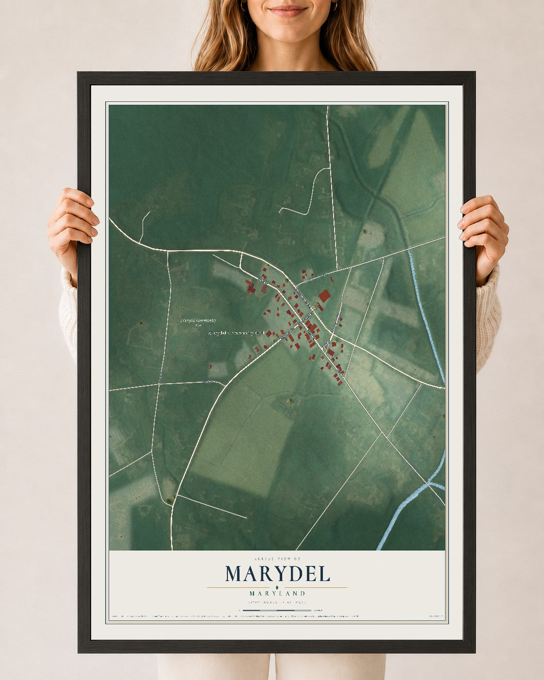 Map of Marydel, Maryland, 24 x 36 inch print in a black wood frame