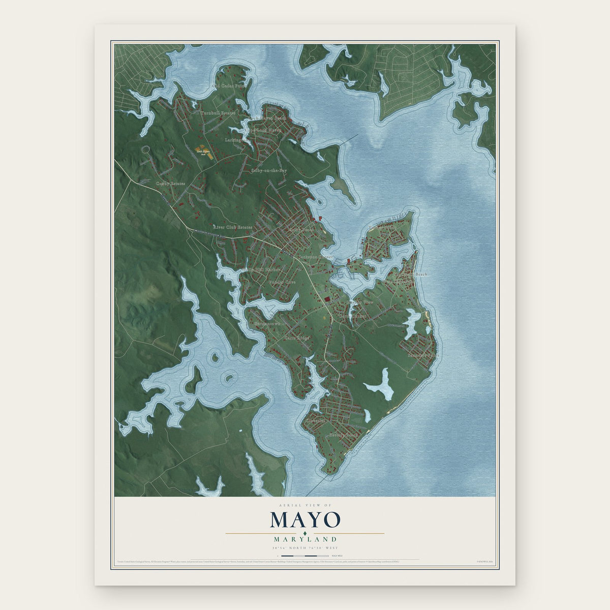 Mayo, Maryland map print, the full design