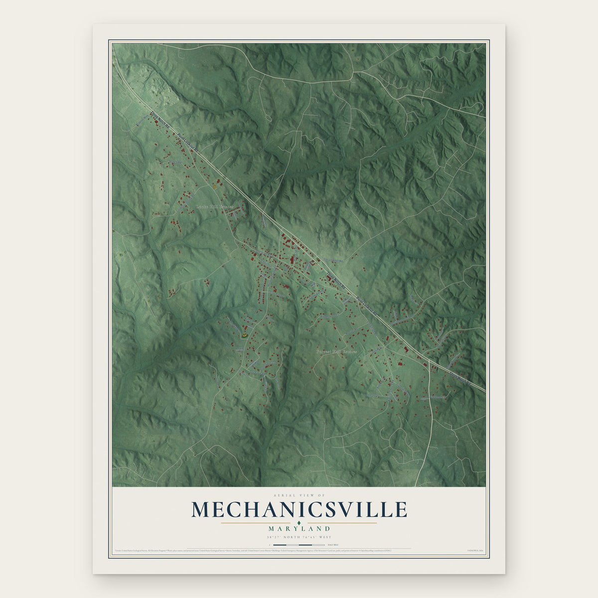 Mechanicsville, Maryland map print, the full design